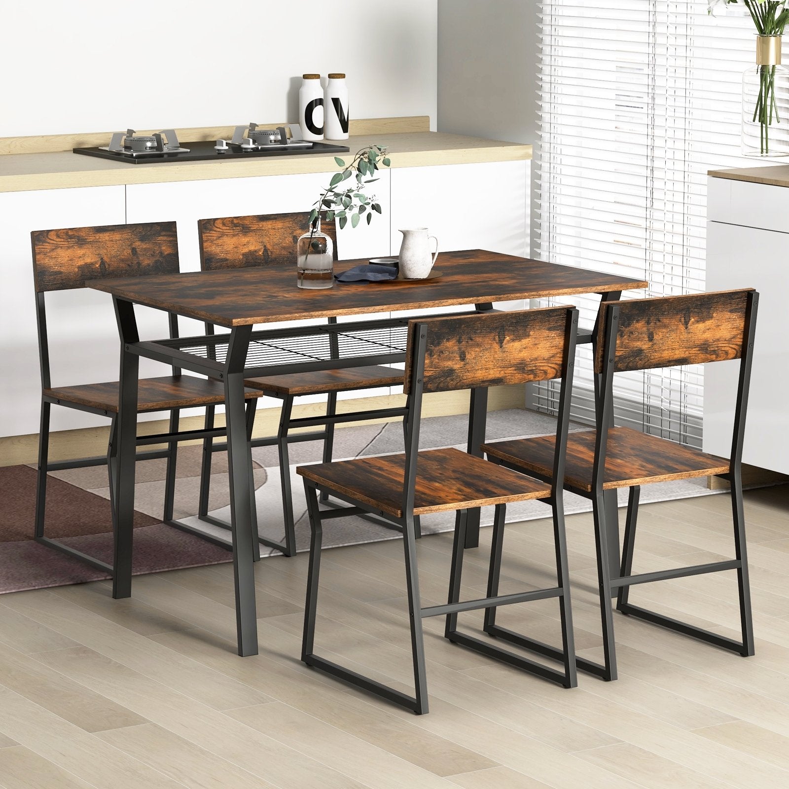 5 Piece Dining Table Set with Storage Rack and Metal Frame, Coffee Dining Room Sets   at Gallery Canada