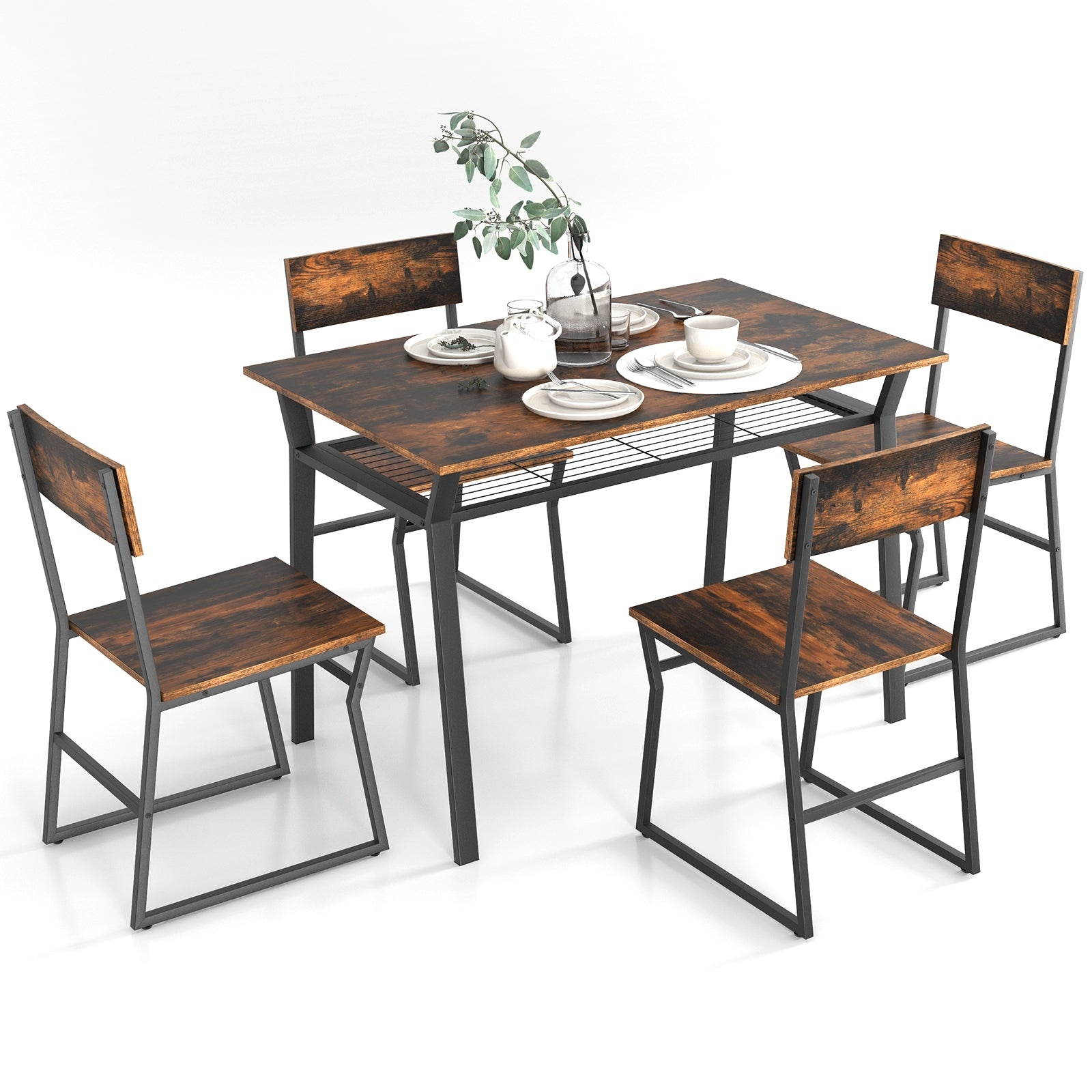 5 Piece Dining Table Set with Storage Rack and Metal Frame, Coffee Dining Room Sets at Gallery Canada