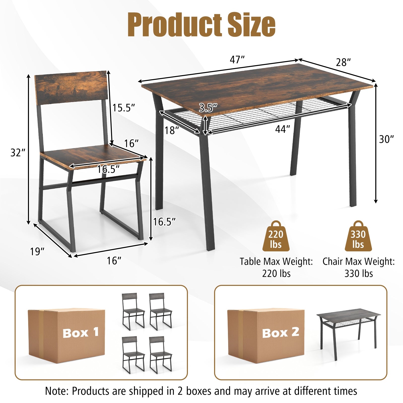 5 Piece Dining Table Set with Storage Rack and Metal Frame, Coffee Dining Room Sets at Gallery Canada