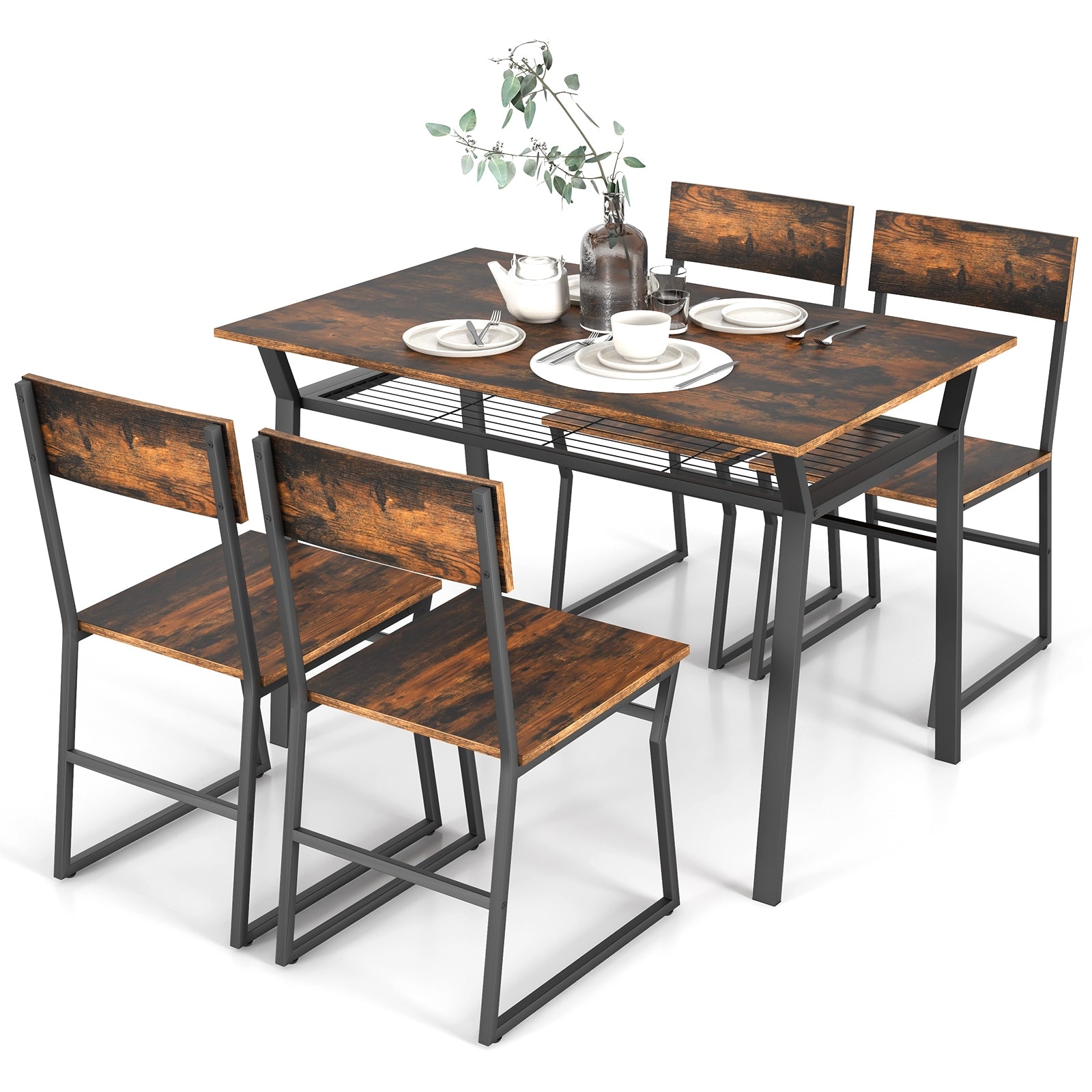 5 Piece Dining Table Set with Storage Rack and Metal Frame, Coffee Dining Room Sets at Gallery Canada