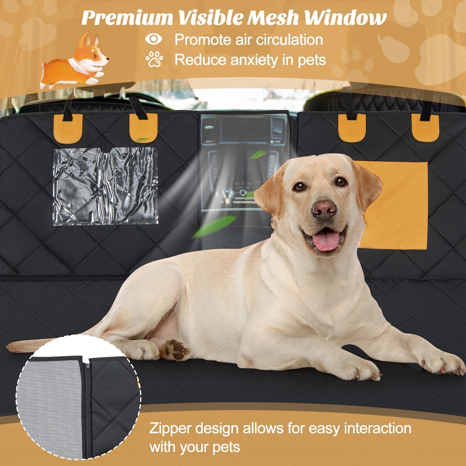 Dog Car Seat Cover Protector for Back Seat with Mesh Windows, Black Dog Supplies   at Gallery Canada