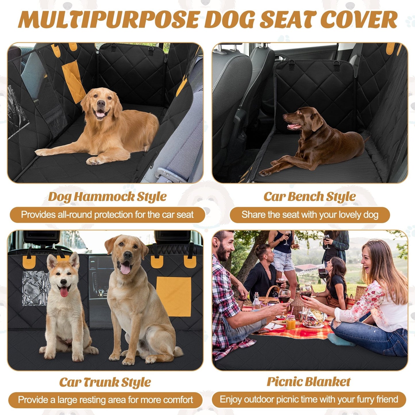 Dog Car Seat Cover Protector for Back Seat with Mesh Windows, Black Dog Supplies   at Gallery Canada