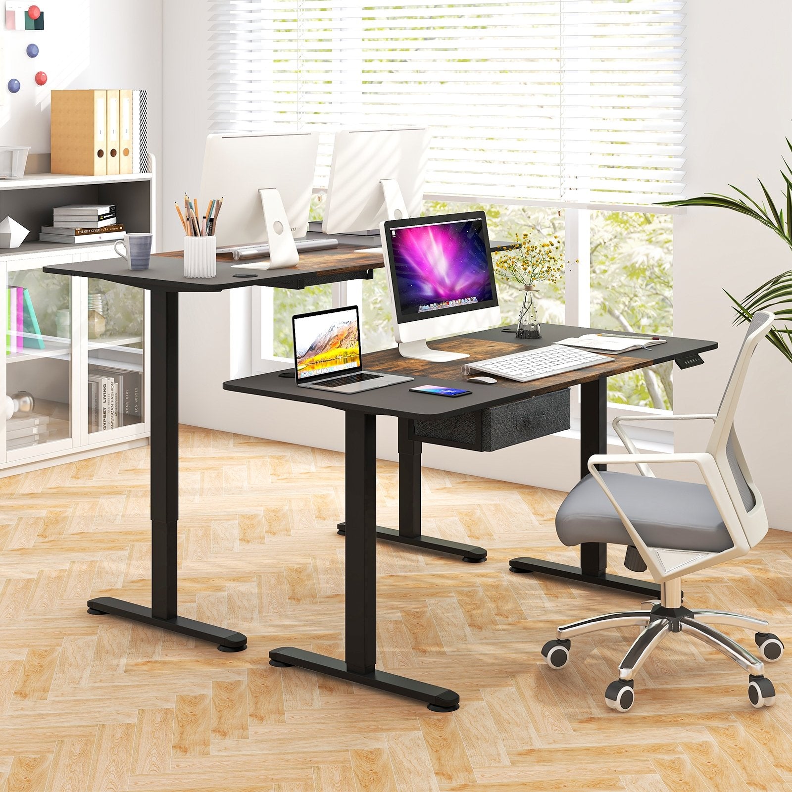 Height Adjustable Electric Standing Desk with USB Charging Port, Rustic Brown Standing Desks   at Gallery Canada