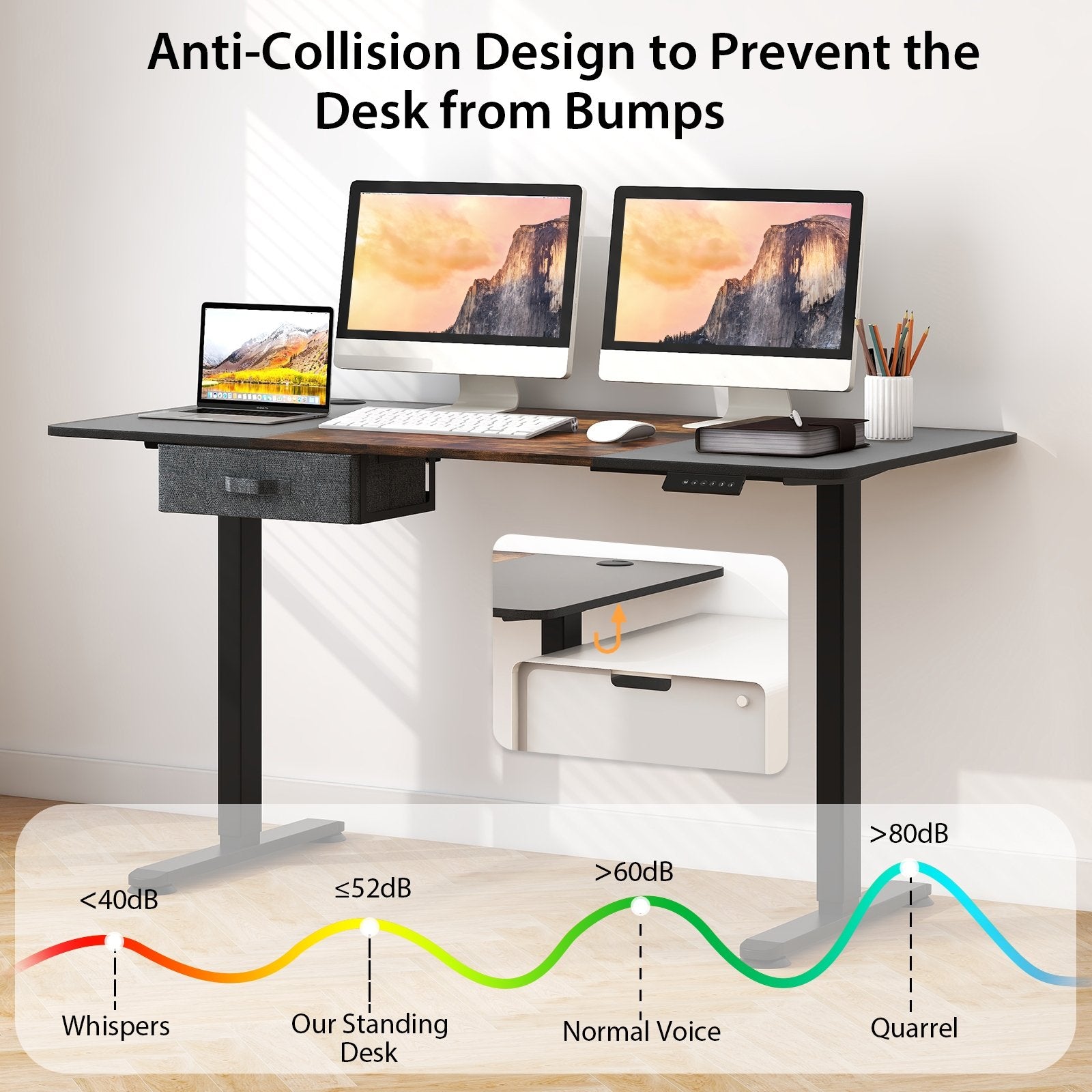 Height Adjustable Electric Standing Desk with USB Charging Port, Rustic Brown Standing Desks   at Gallery Canada