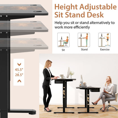 Height Adjustable Electric Standing Desk with USB Charging Port, Rustic Brown Standing Desks   at Gallery Canada