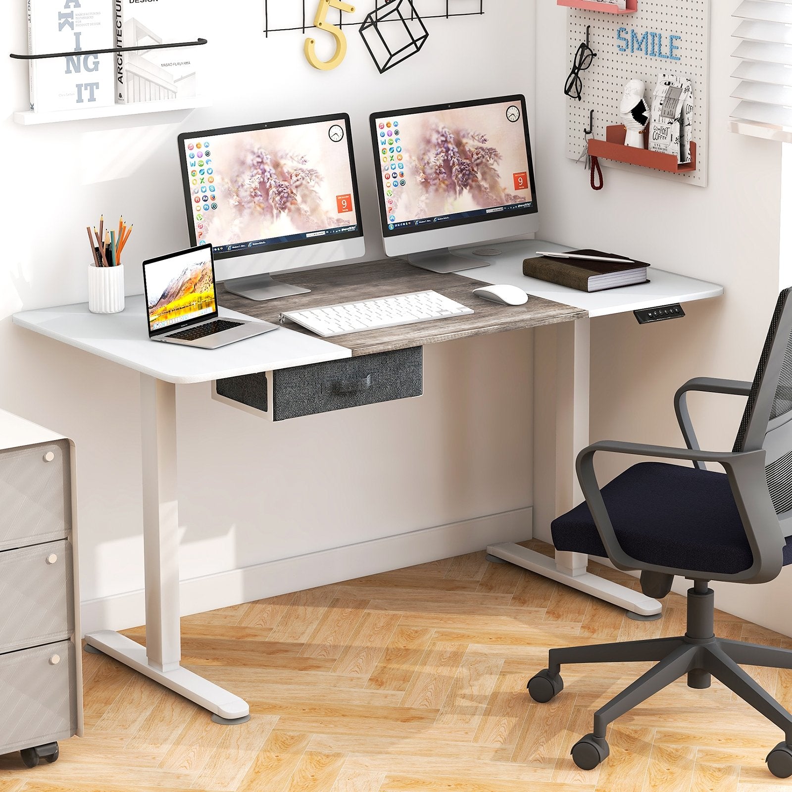 Height Adjustable Electric Standing Desk with USB Charging Port, Gray Standing Desks   at Gallery Canada