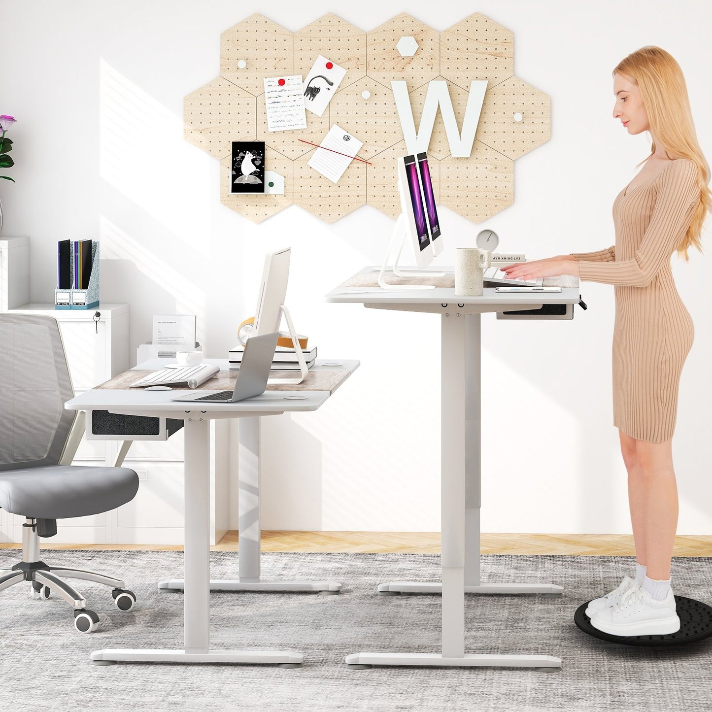 Height Adjustable Electric Standing Desk with USB Charging Port, Gray Standing Desks   at Gallery Canada