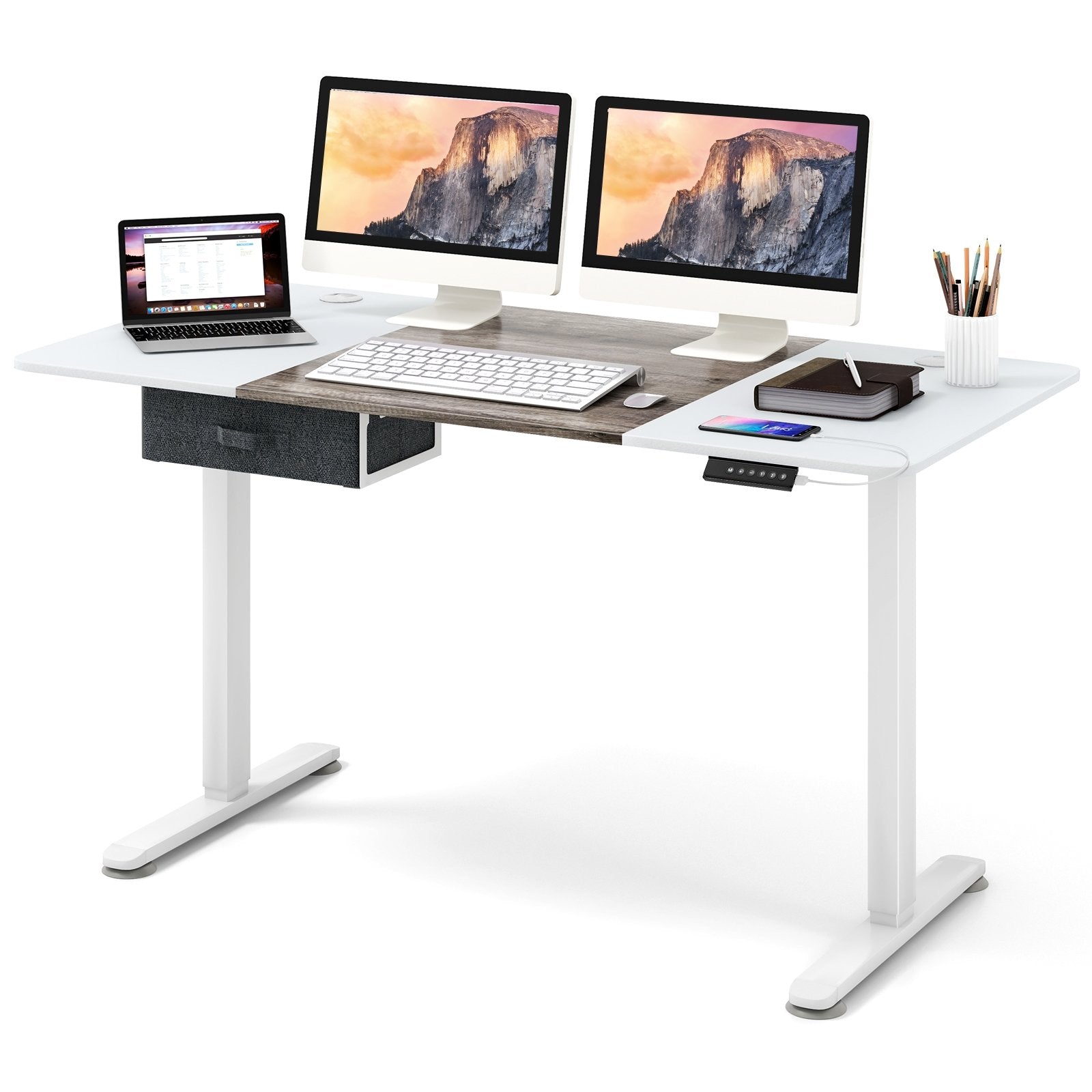 Height Adjustable Electric Standing Desk with USB Charging Port, Gray Standing Desks   at Gallery Canada