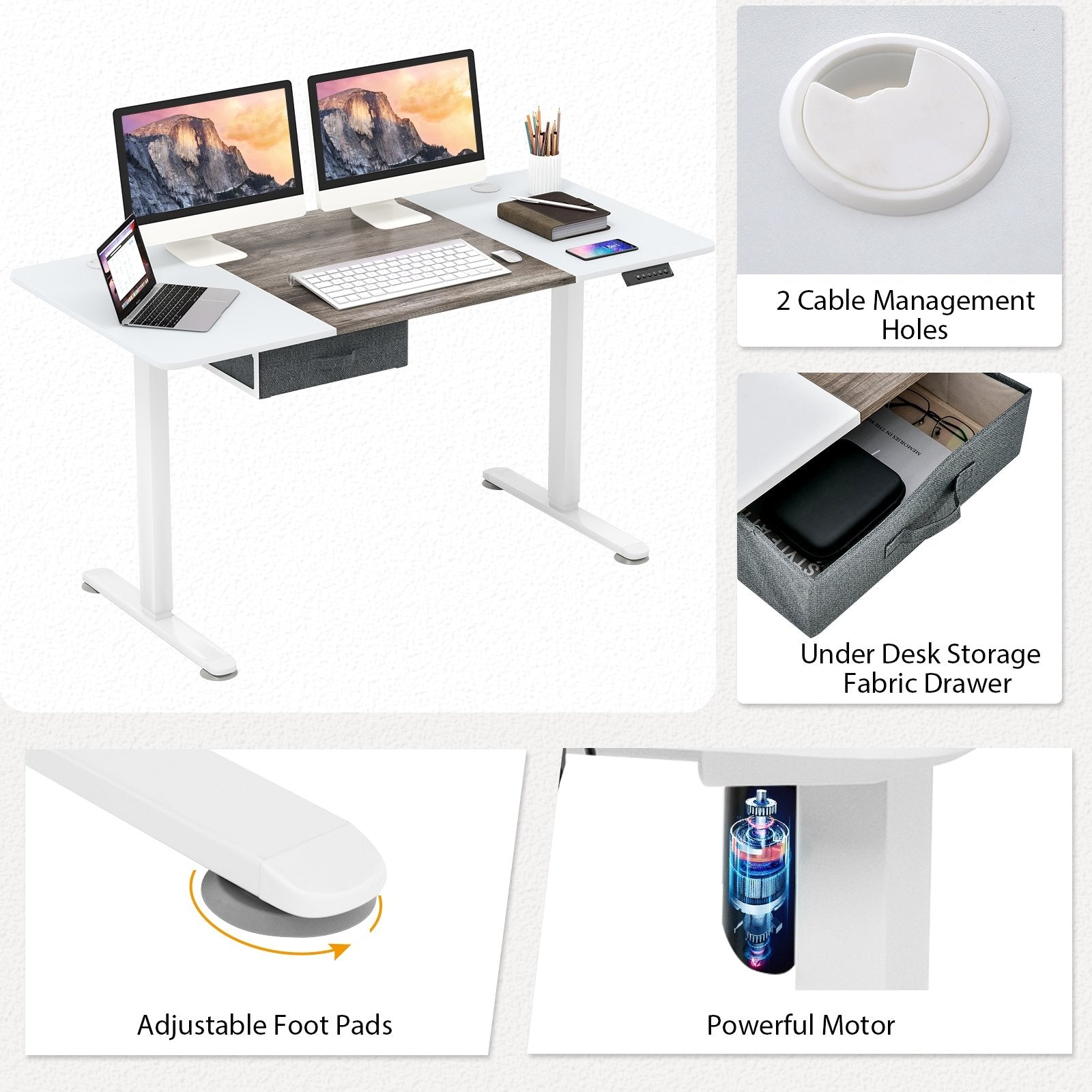 Height Adjustable Electric Standing Desk with USB Charging Port, Gray Standing Desks   at Gallery Canada