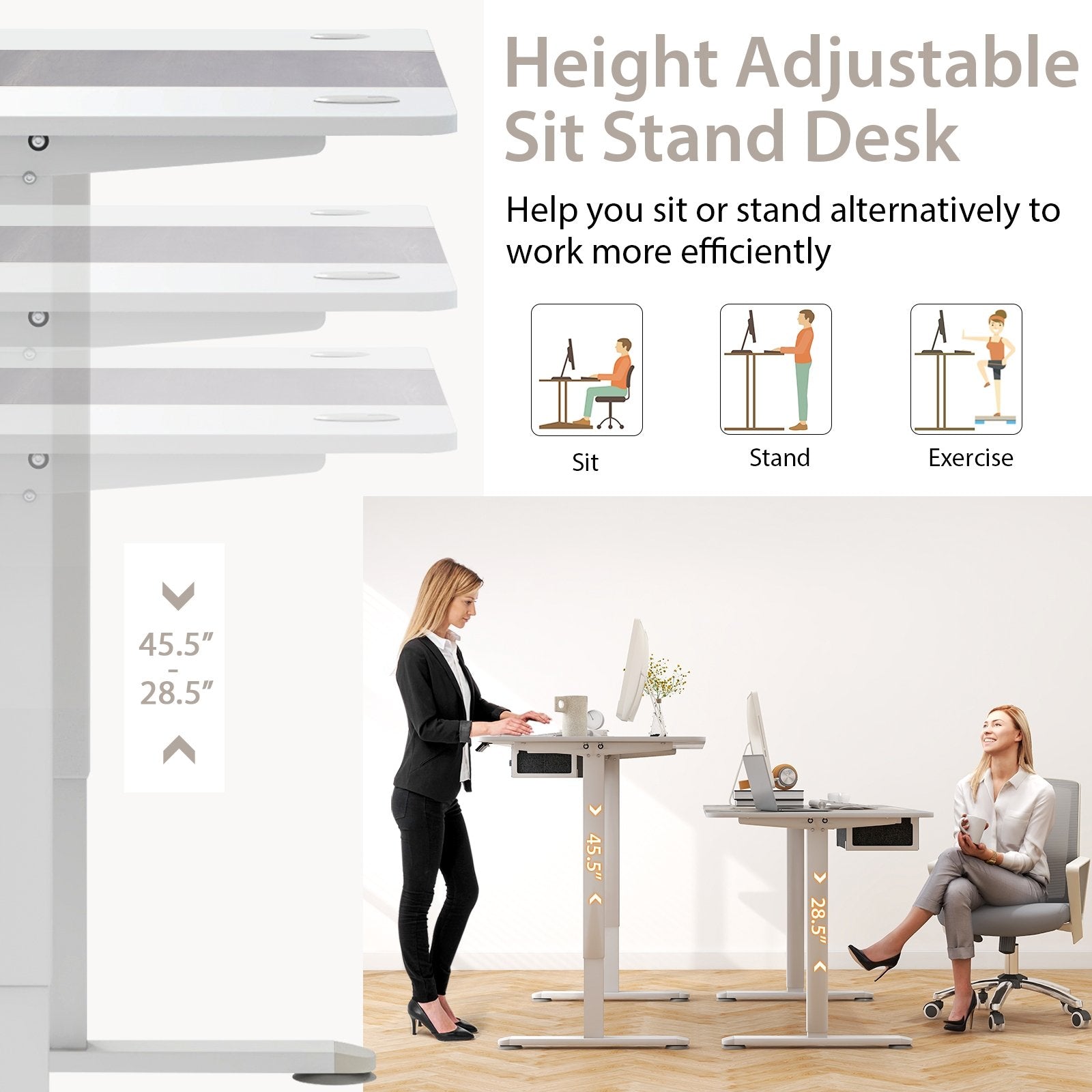 Height Adjustable Electric Standing Desk with USB Charging Port, Gray Standing Desks   at Gallery Canada