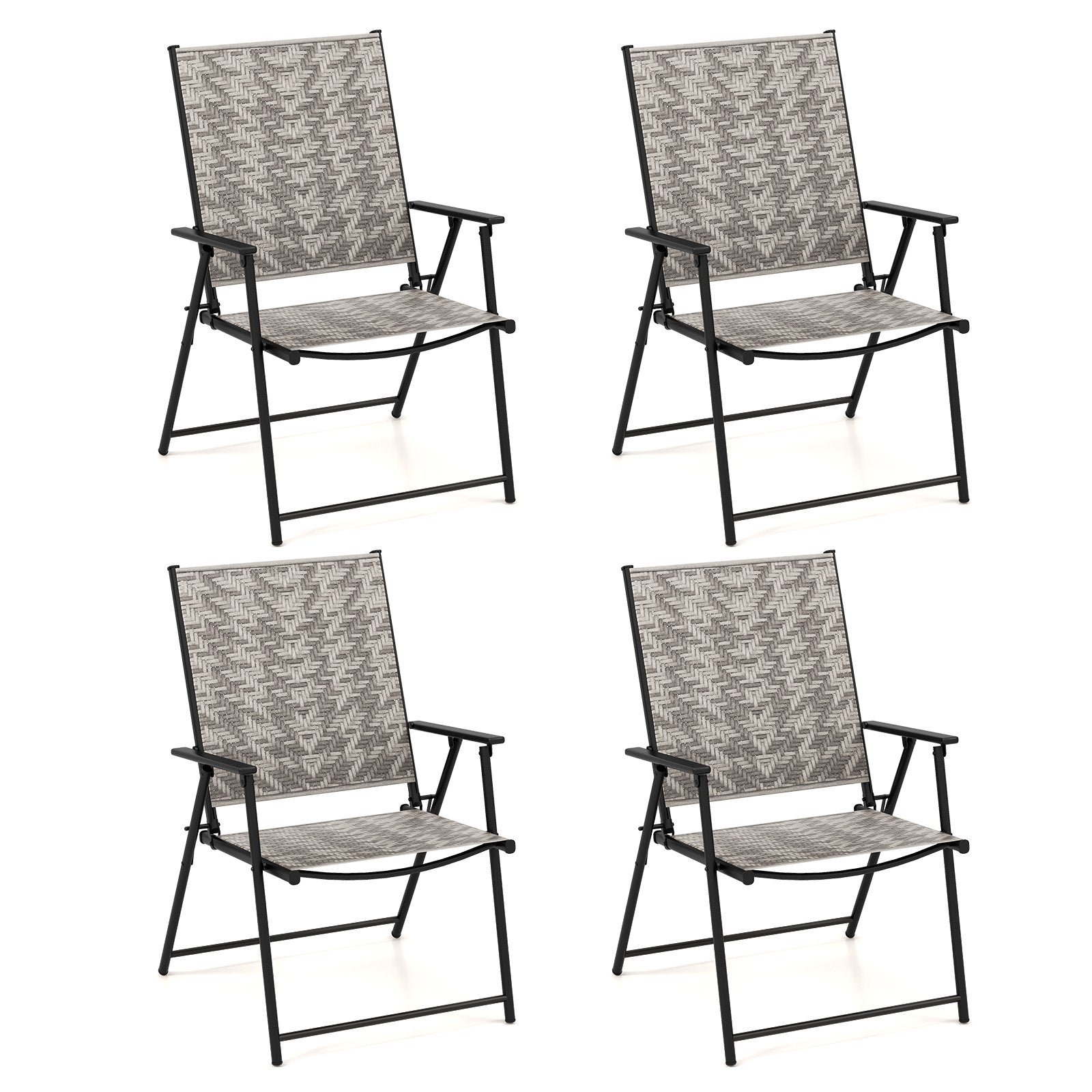 Set of 4 Patio Folding Chairs with Armrests and Portable Lawn Chairs for Garden Backyard, Gray Patio Dining Chairs   at Gallery Canada