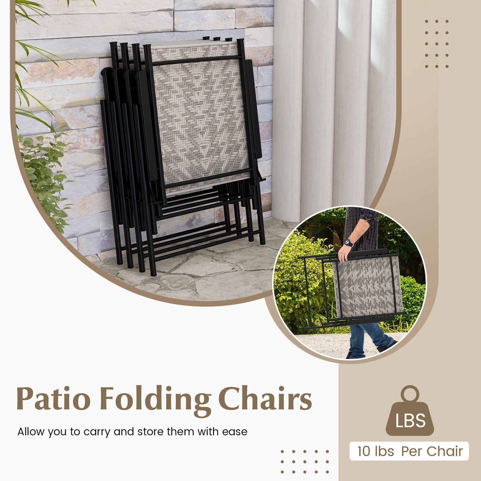 Set of 4 Patio Folding Chairs with Armrests and Portable Lawn Chairs for Garden Backyard, Gray Patio Dining Chairs   at Gallery Canada