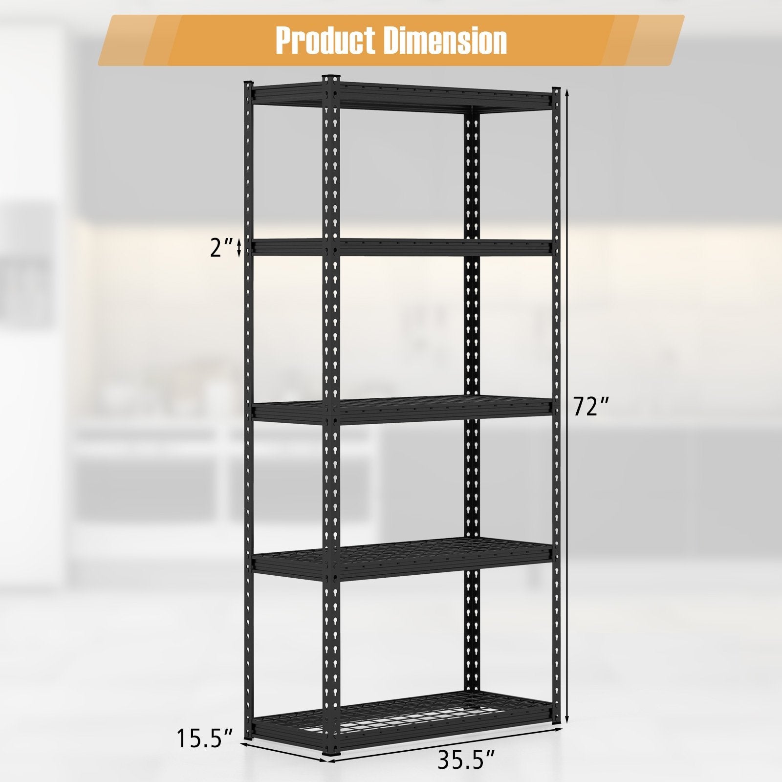 5-Tier Metal Shelving Unit with Anti-slip Foot Pad Height Adjustable Shelves for Garage-M, Black Garages   at Gallery Canada