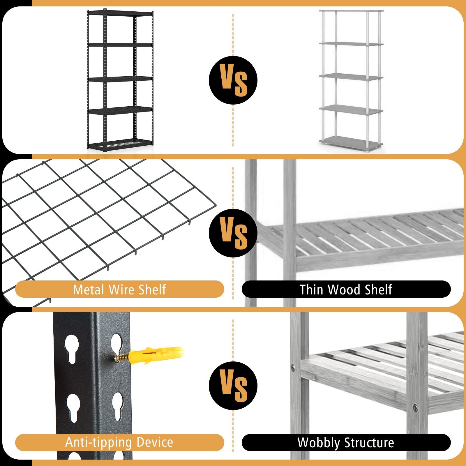 5-Tier Metal Shelving Unit with Anti-slip Foot Pad Height Adjustable Shelves for Garage-M, Black Garages   at Gallery Canada