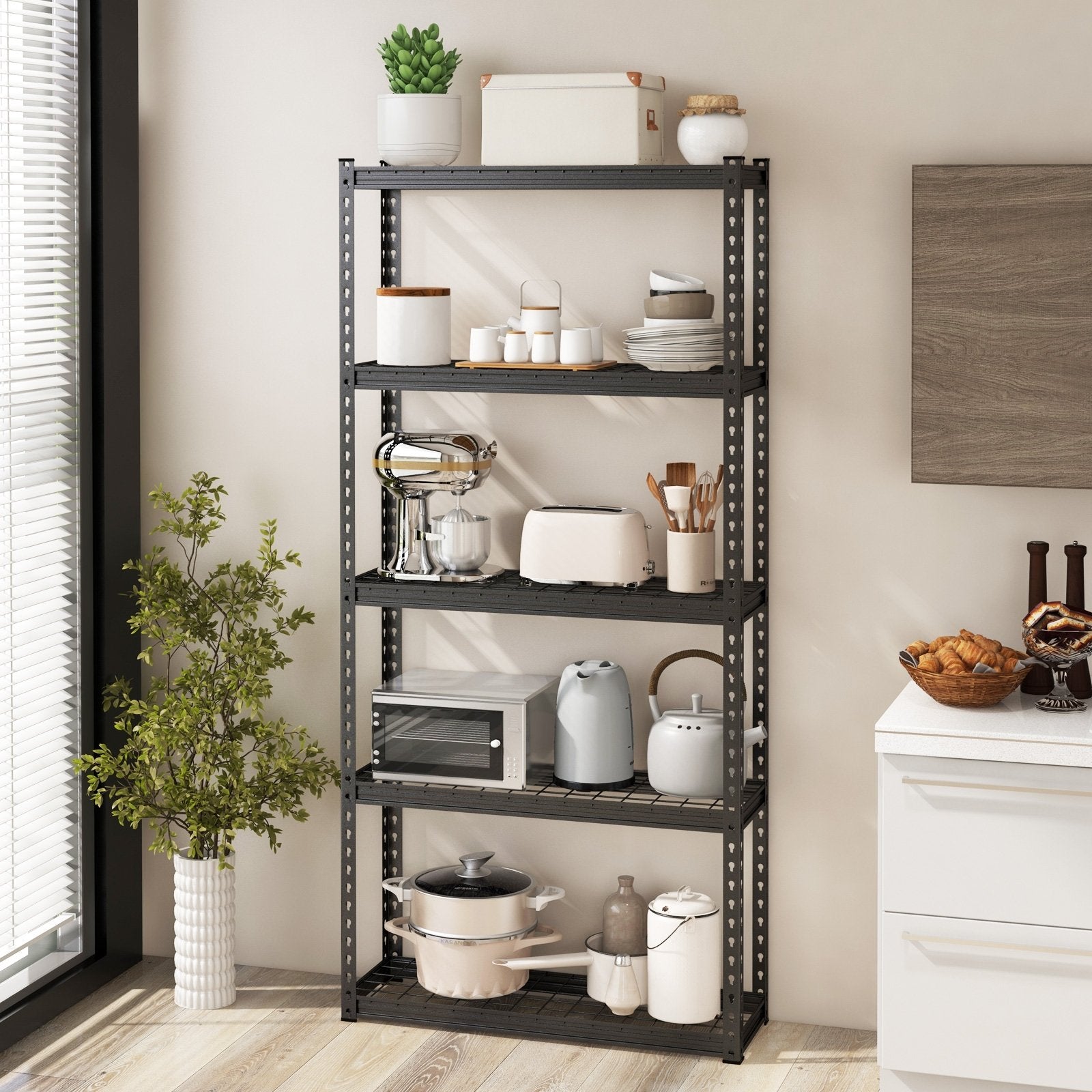 5-Tier Metal Shelving Unit with Anti-slip Foot Pad Height Adjustable Shelves for Garage-S, Black Garages   at Gallery Canada