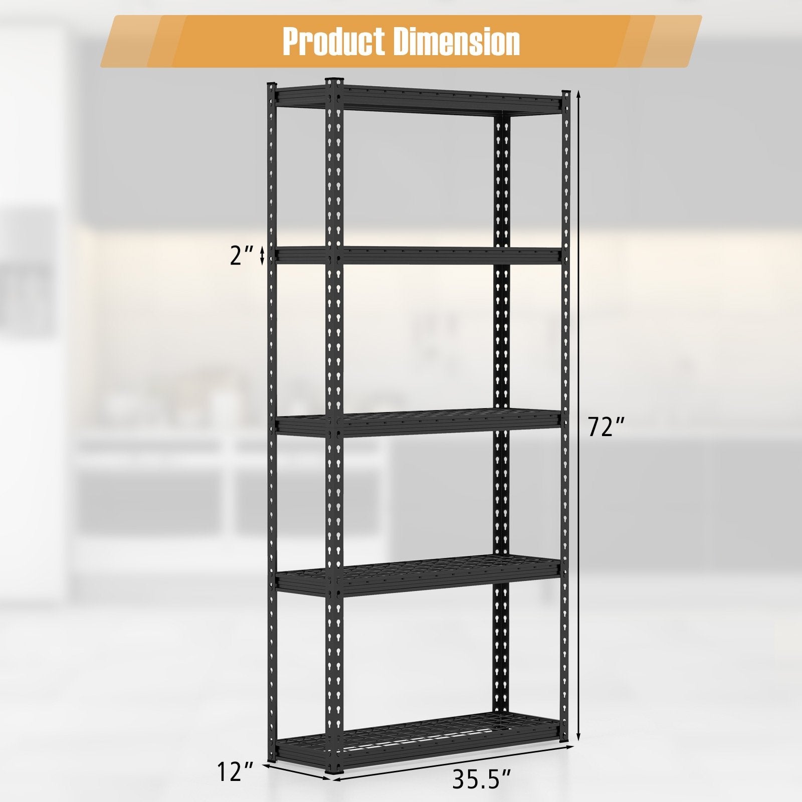 5-Tier Metal Shelving Unit with Anti-slip Foot Pad Height Adjustable Shelves for Garage-S, Black Garages   at Gallery Canada