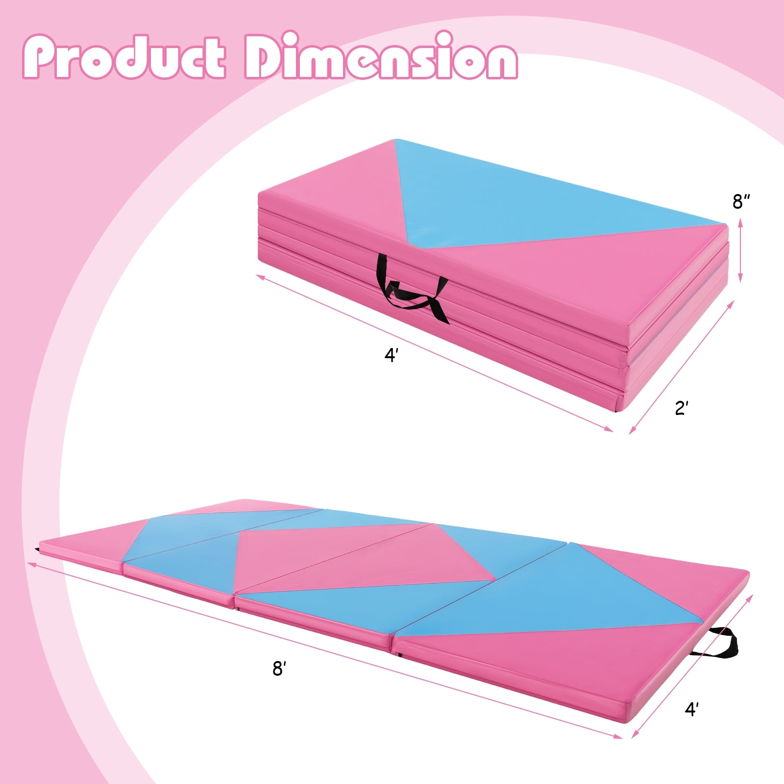 8 Feet PU Leather Folding Gymnastics Mat with Hook and Loop Fasteners, Pink & Blue Yoga & Gym Mats at Gallery Canada