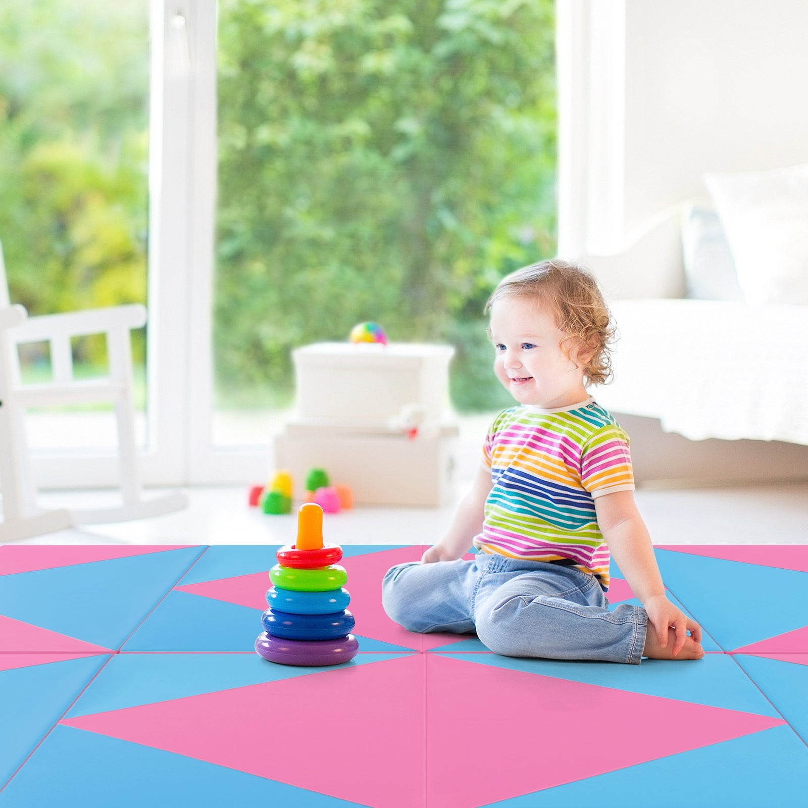 8 Feet PU Leather Folding Gymnastics Mat with Hook and Loop Fasteners, Pink & Blue Yoga & Gym Mats at Gallery Canada