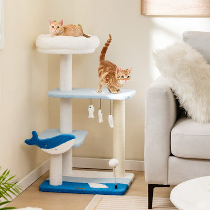 3-level Cat Tower with Sisal Covered Scratching Posts, Blue Cat Trees Condos & Scratchers   at Gallery Canada