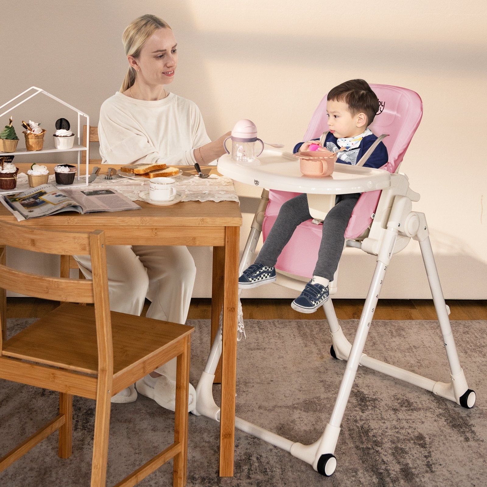 4-in-1 Baby High Chair with 6 Adjustable Heights, Pink High Chairs   at Gallery Canada