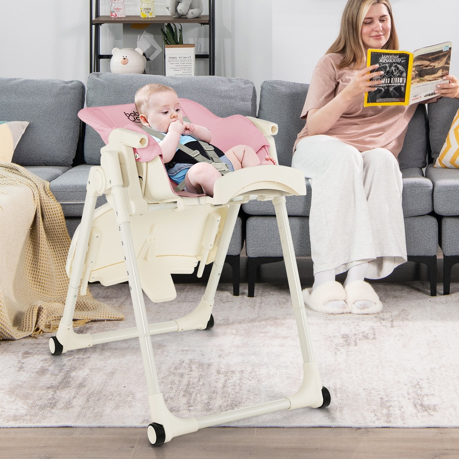 4-in-1 Baby High Chair with 6 Adjustable Heights, Pink High Chairs   at Gallery Canada