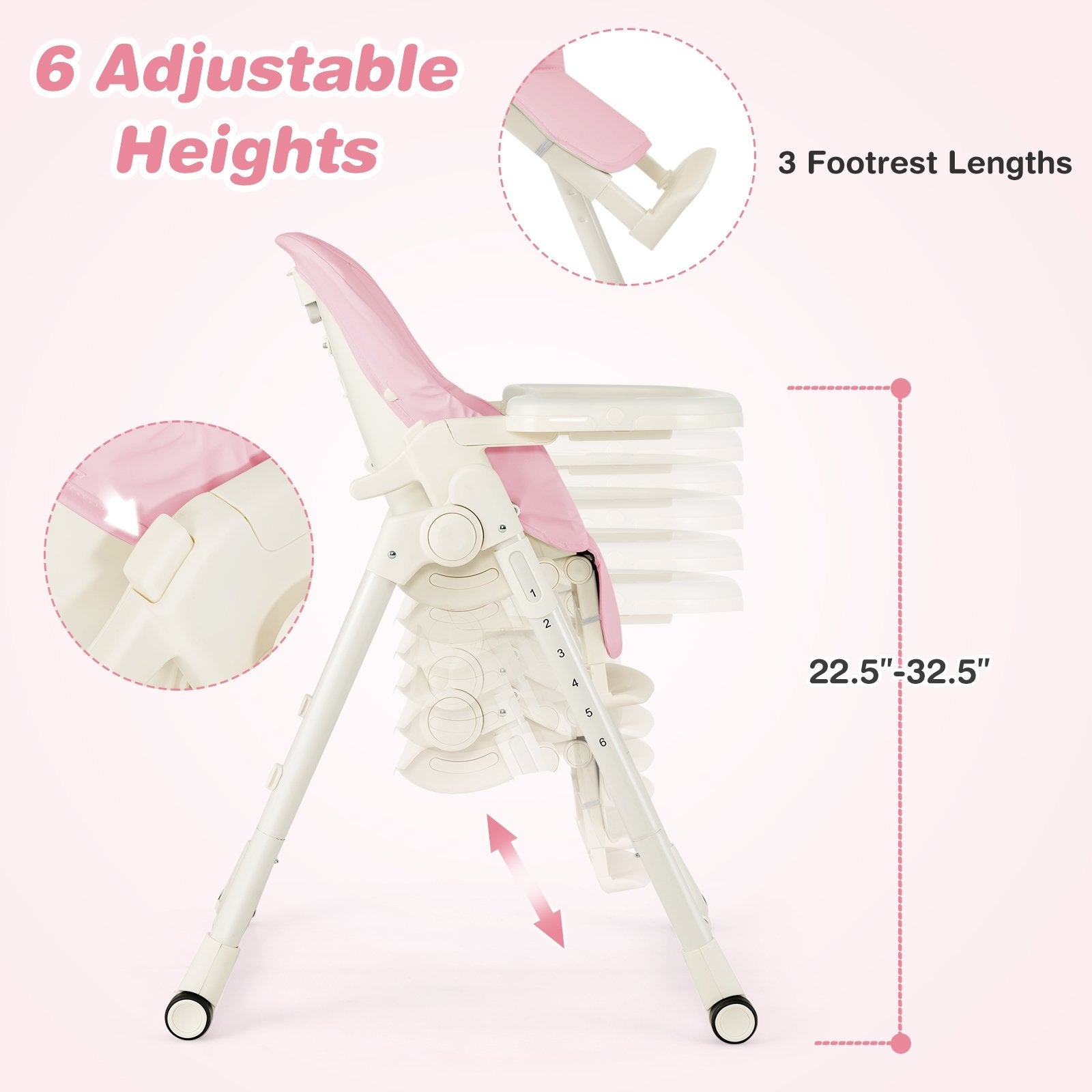 4-in-1 Baby High Chair with 6 Adjustable Heights, Pink High Chairs   at Gallery Canada