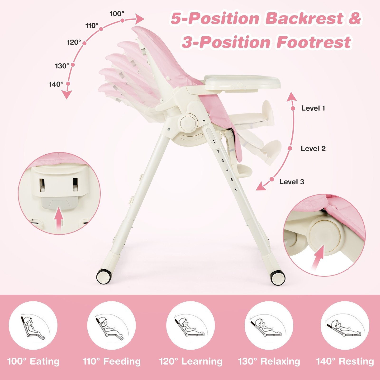 4-in-1 Baby High Chair with 6 Adjustable Heights, Pink High Chairs   at Gallery Canada