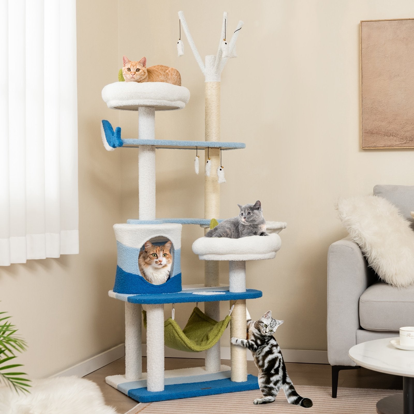 Multi-level Cat Tower with Sisal Covered Scratching Posts, Blue Cat Trees Condos & Scratchers   at Gallery Canada