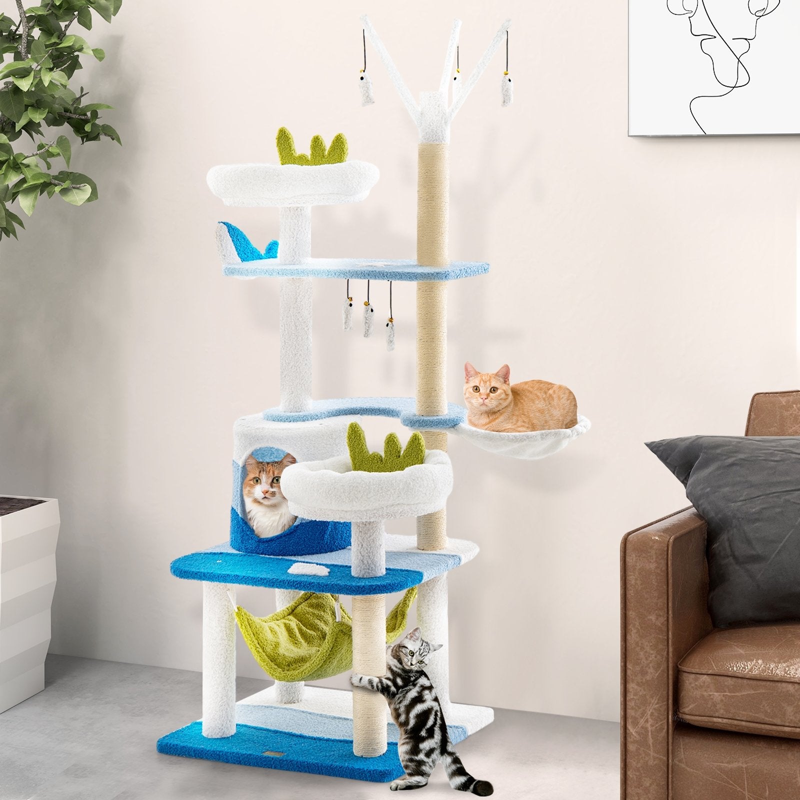 Multi-level Cat Tower with Sisal Covered Scratching Posts, Blue Cat Trees Condos & Scratchers   at Gallery Canada