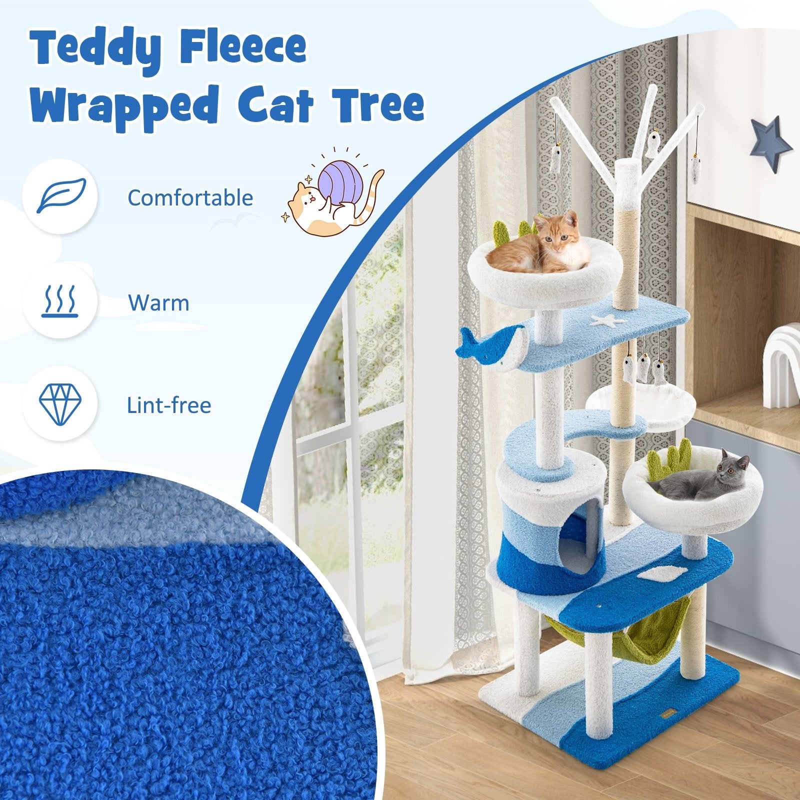 Multi-level Cat Tower with Sisal Covered Scratching Posts, Blue Cat Trees Condos & Scratchers   at Gallery Canada