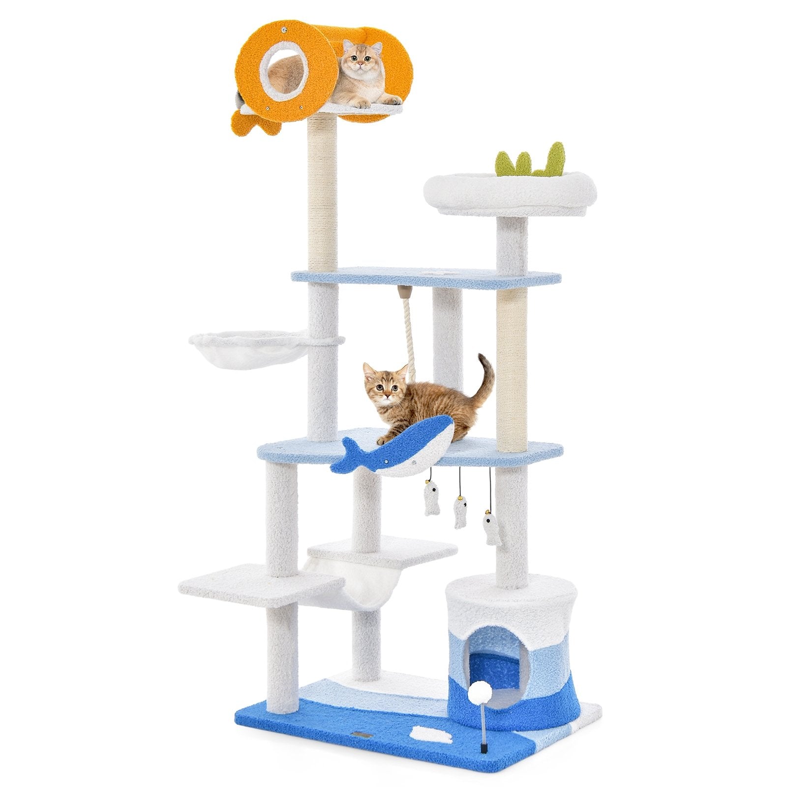 Multi-level Ocean-themed Cat Tree Tower with Sisal Covered Scratching Posts, Blue - Gallery Canada