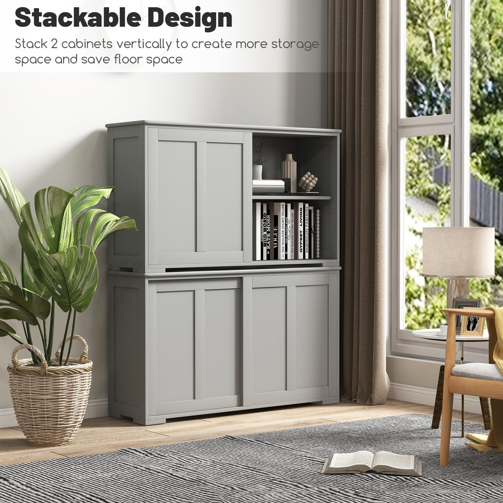 Antique Stackable Kitchen Storage Sideboard with Height Adjustable Shelf, Gray Sideboards Cabinets & Buffets   at Gallery Canada