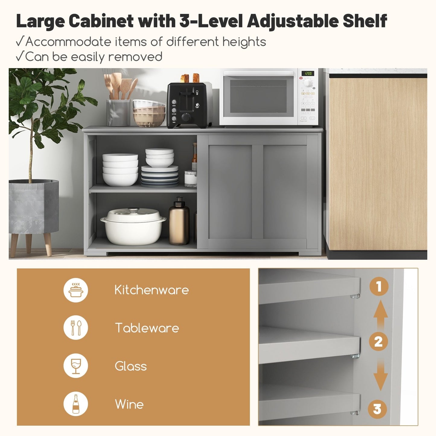 Antique Stackable Kitchen Storage Sideboard with Height Adjustable Shelf, Gray Sideboards Cabinets & Buffets   at Gallery Canada