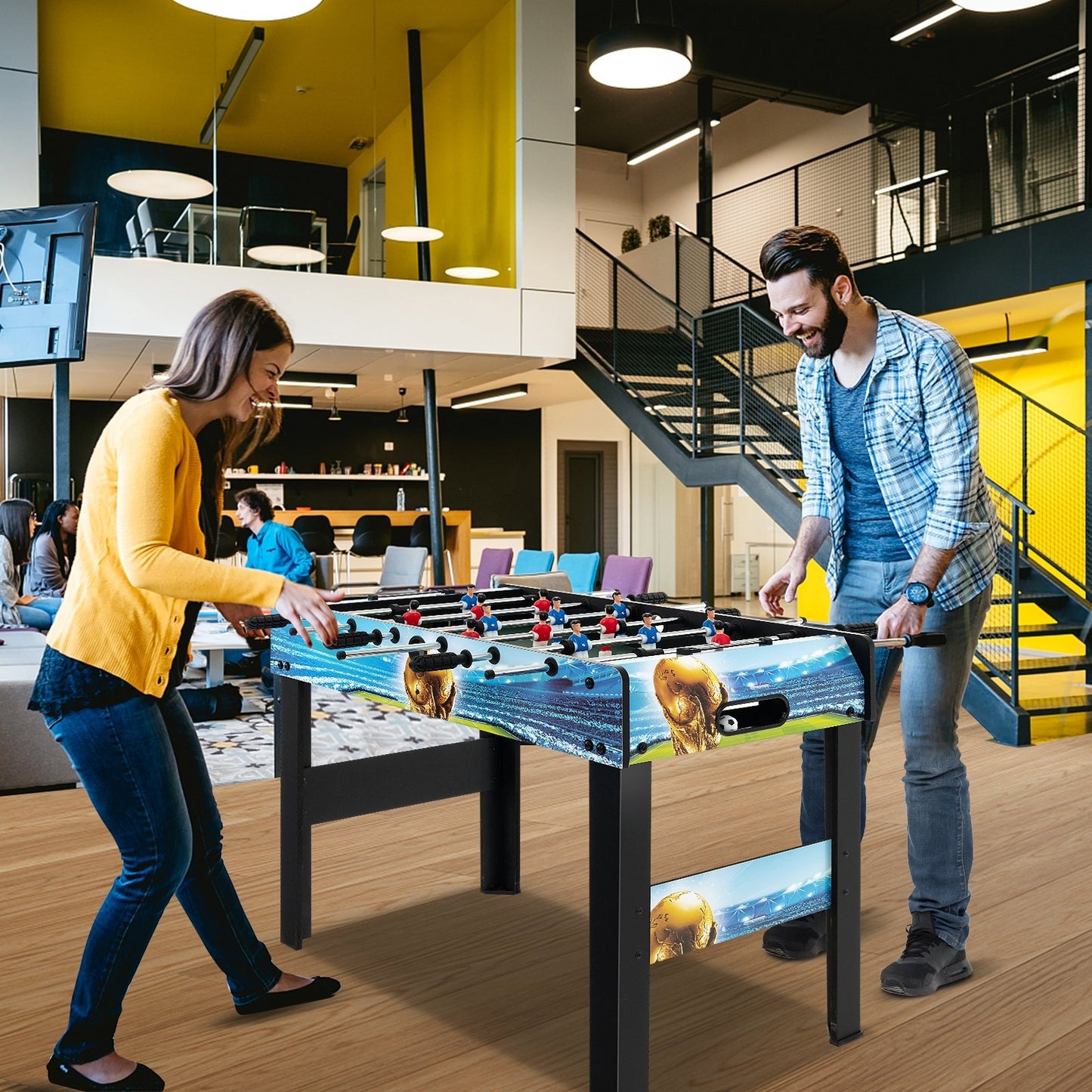 37 Inch Mini Foosball Table with Score Keeper and Removable Legs, Blue Game Room   at Gallery Canada