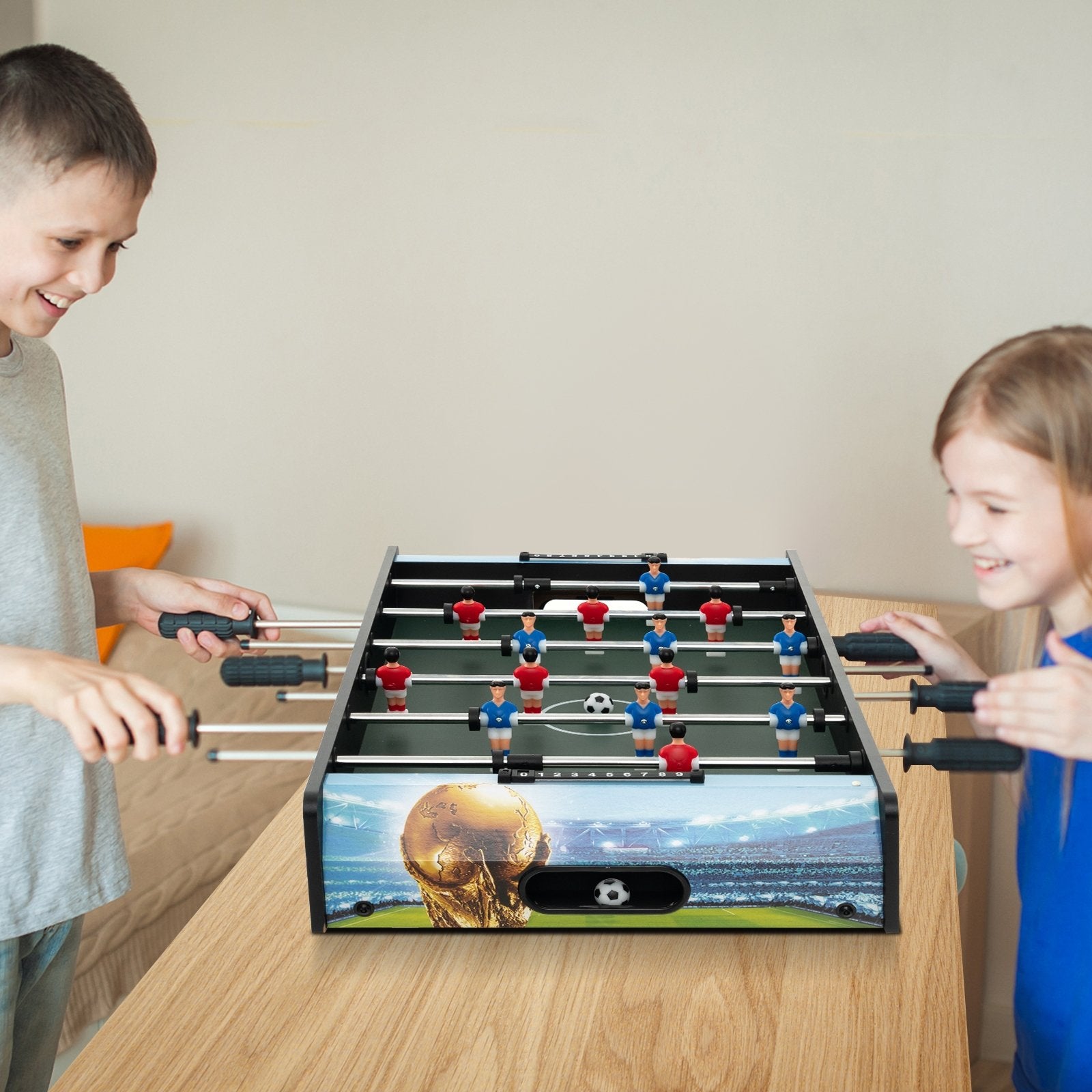 37 Inch Mini Foosball Table with Score Keeper and Removable Legs, Blue Game Room   at Gallery Canada