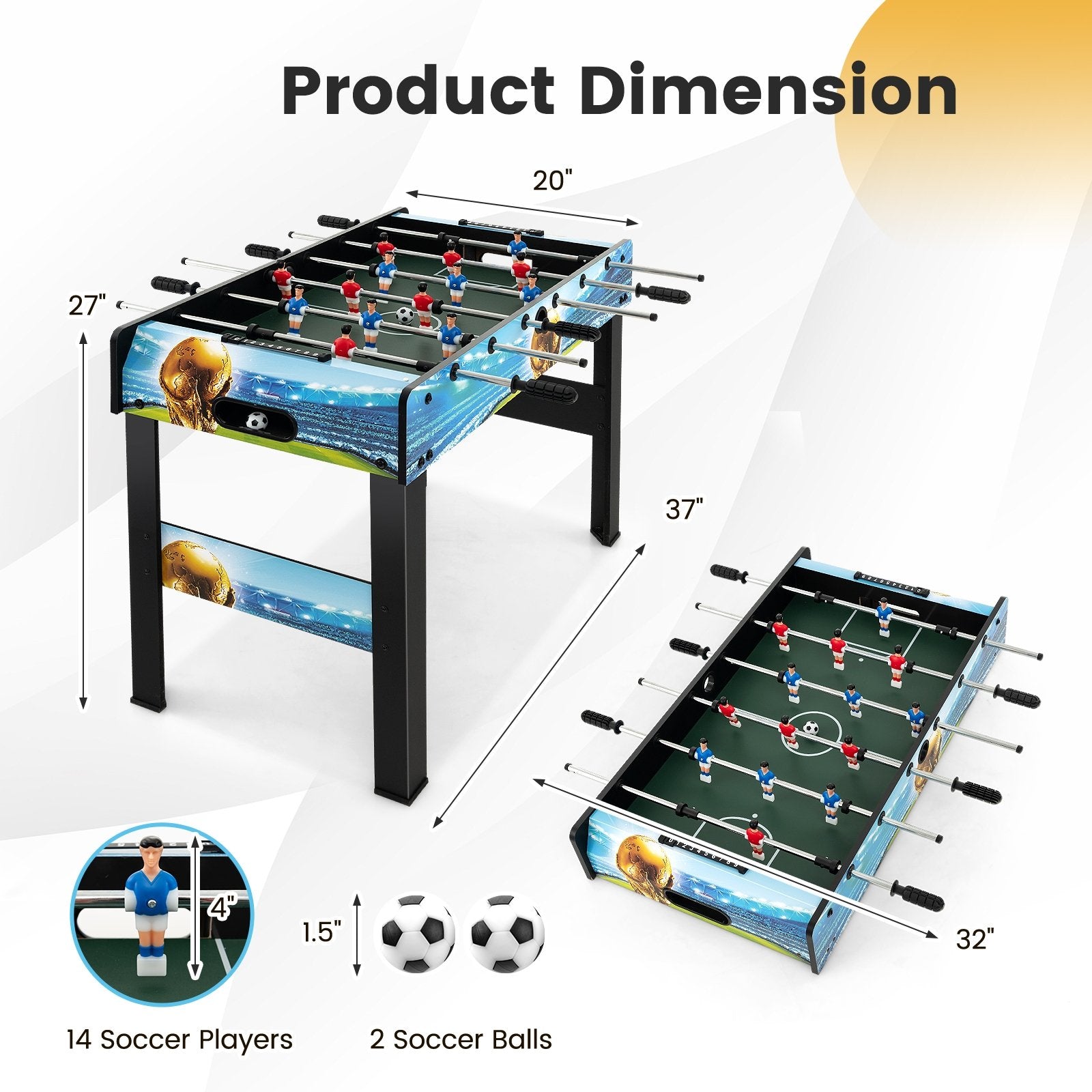 37 Inch Mini Foosball Table with Score Keeper and Removable Legs, Blue Game Room   at Gallery Canada