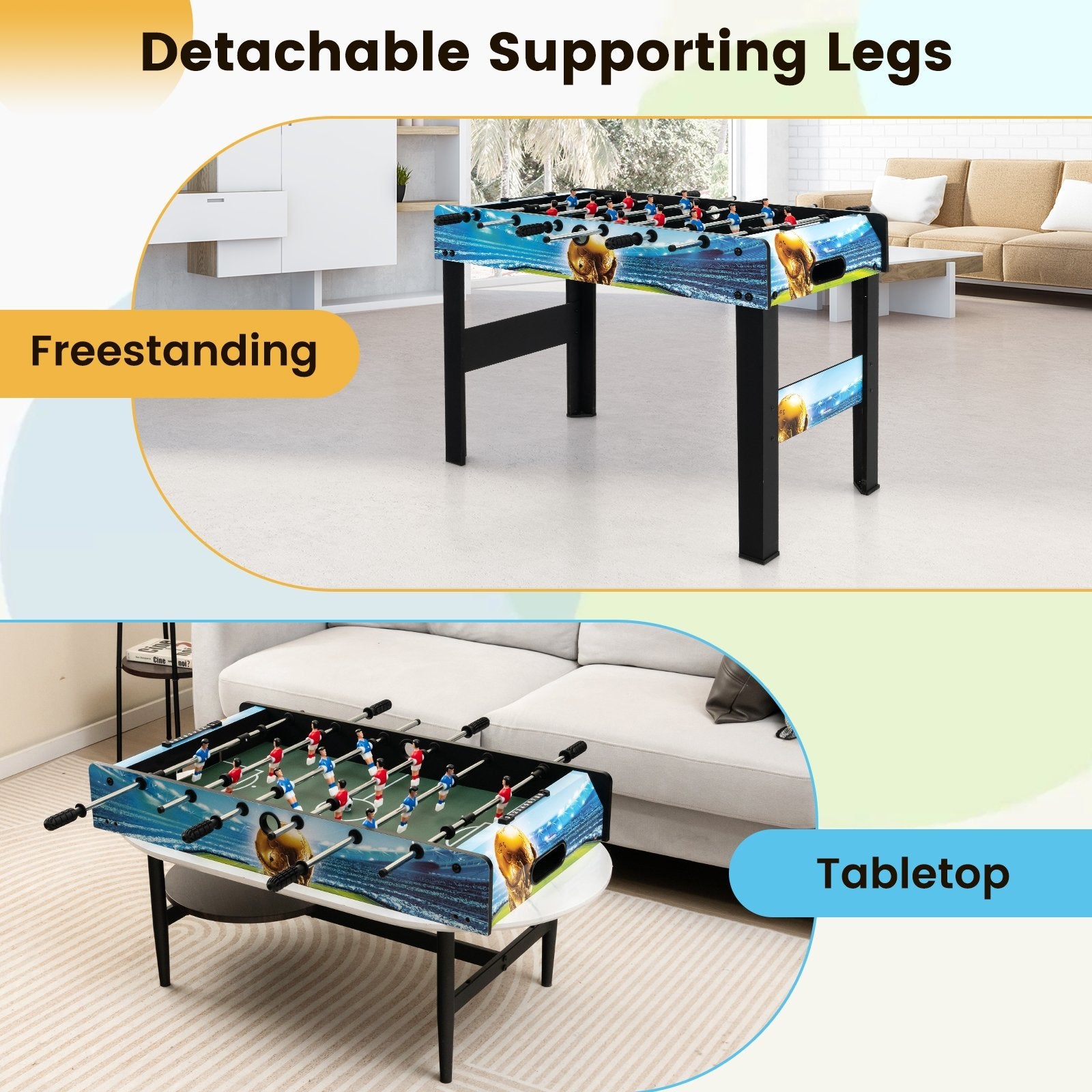 37 Inch Mini Foosball Table with Score Keeper and Removable Legs, Blue Game Room   at Gallery Canada