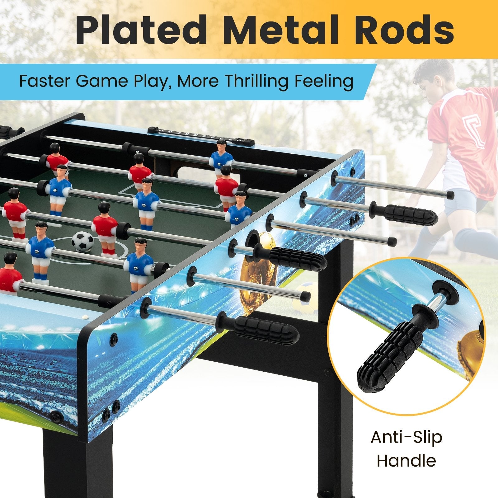 37 Inch Mini Foosball Table with Score Keeper and Removable Legs, Blue Game Room   at Gallery Canada