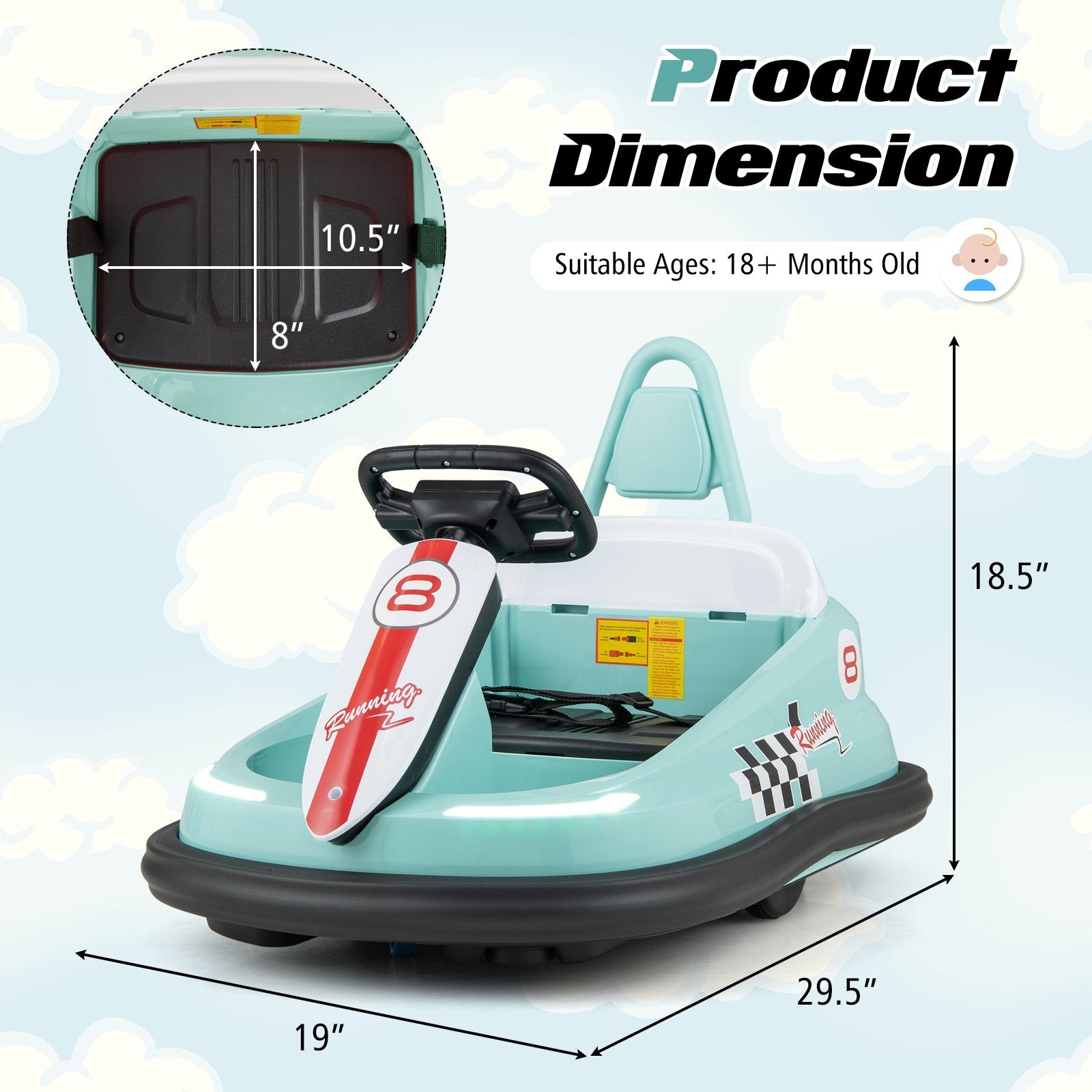 6V kids Ride-on Bumper Car with 360° Spinning and Dual Motors, Green Powered Ride On Toys   at Gallery Canada