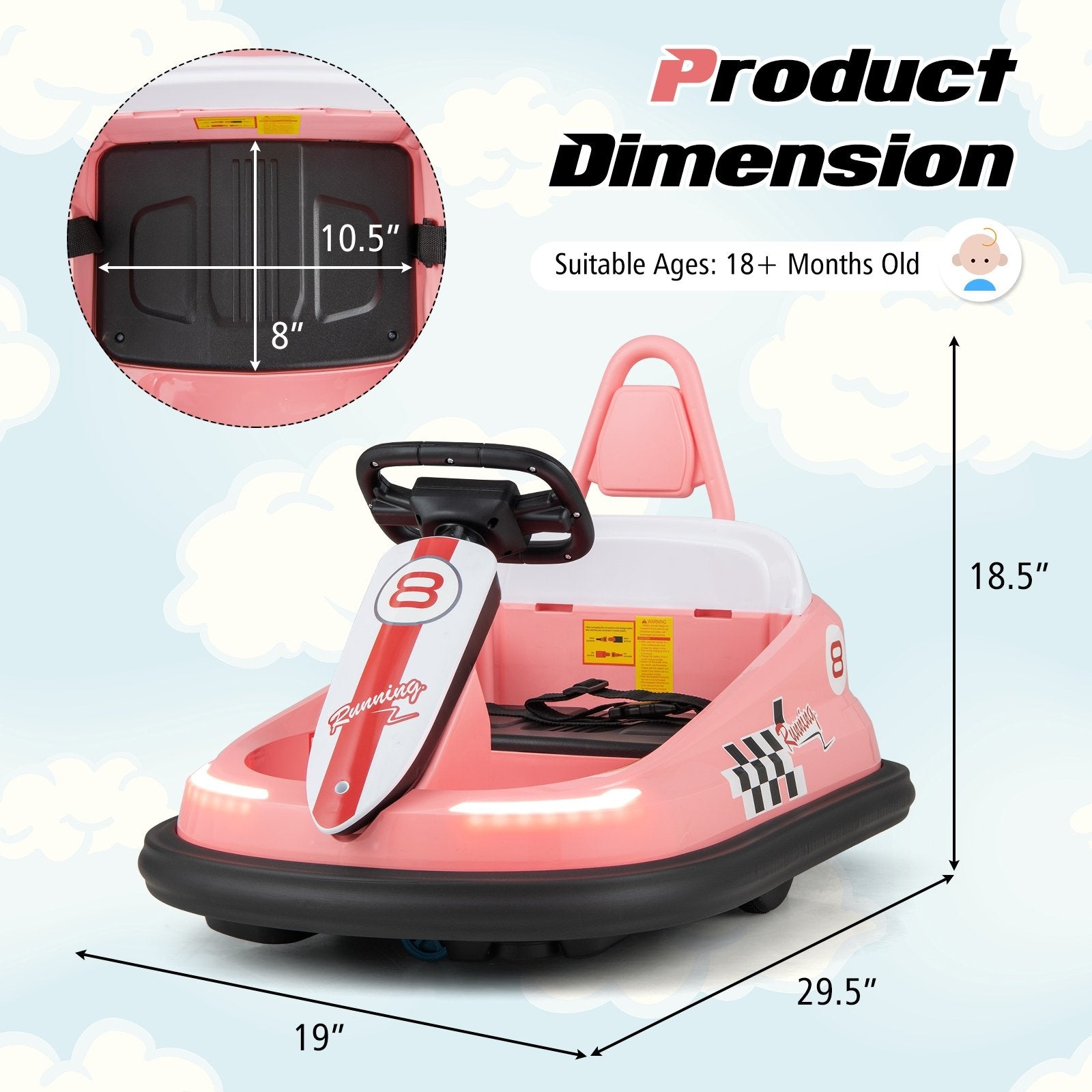 6V kids Ride-on Bumper Car with 360° Spinning and Dual Motors, Pink Powered Ride On Toys   at Gallery Canada