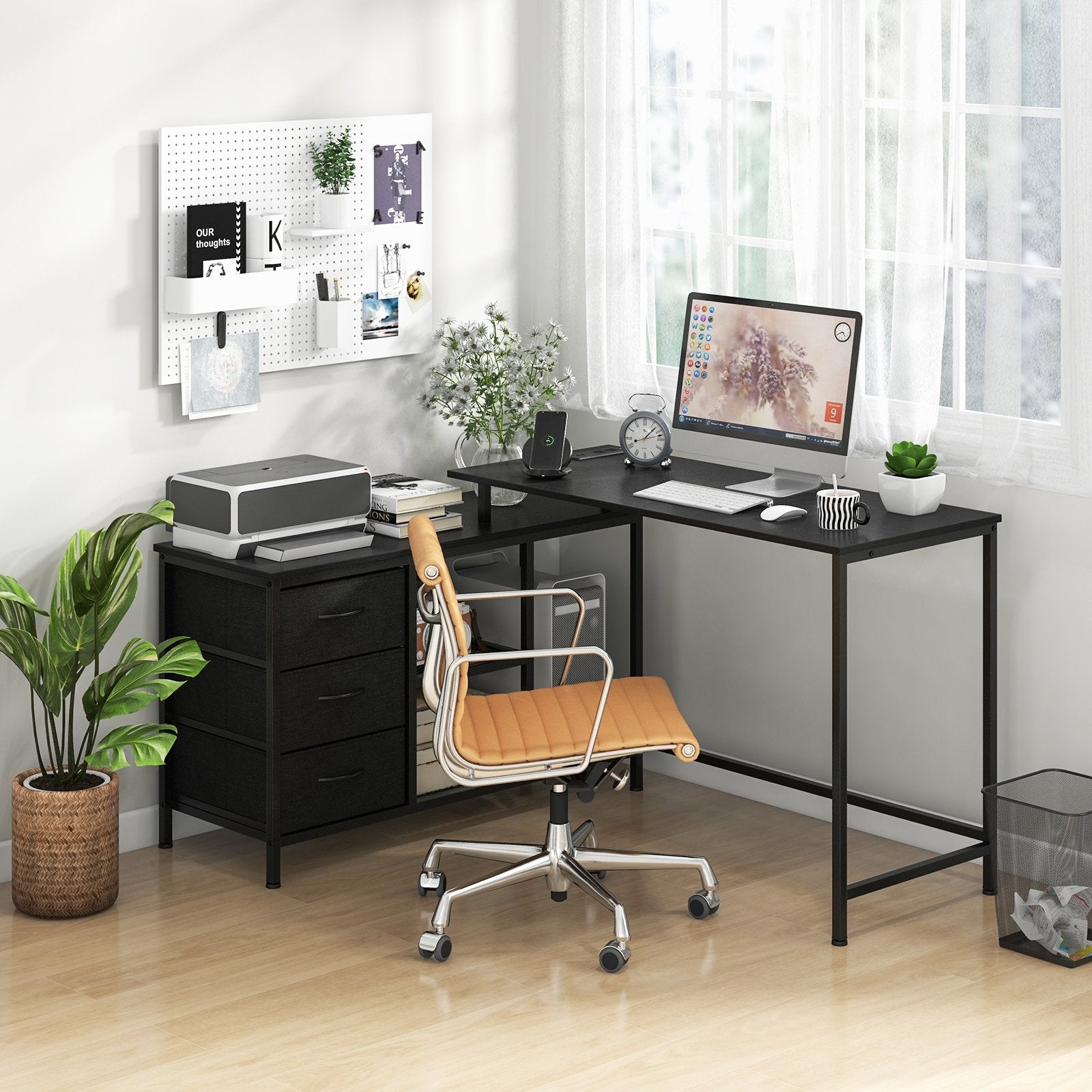 L-shaped Computer Desk with Power Outlet for Working Studying Gaming, Black L-Shaped Desks   at Gallery Canada