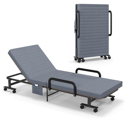 Adjustable Folding Guest Bed Frame with Mattress and Wheels, Gray Folding Beds   at Gallery Canada