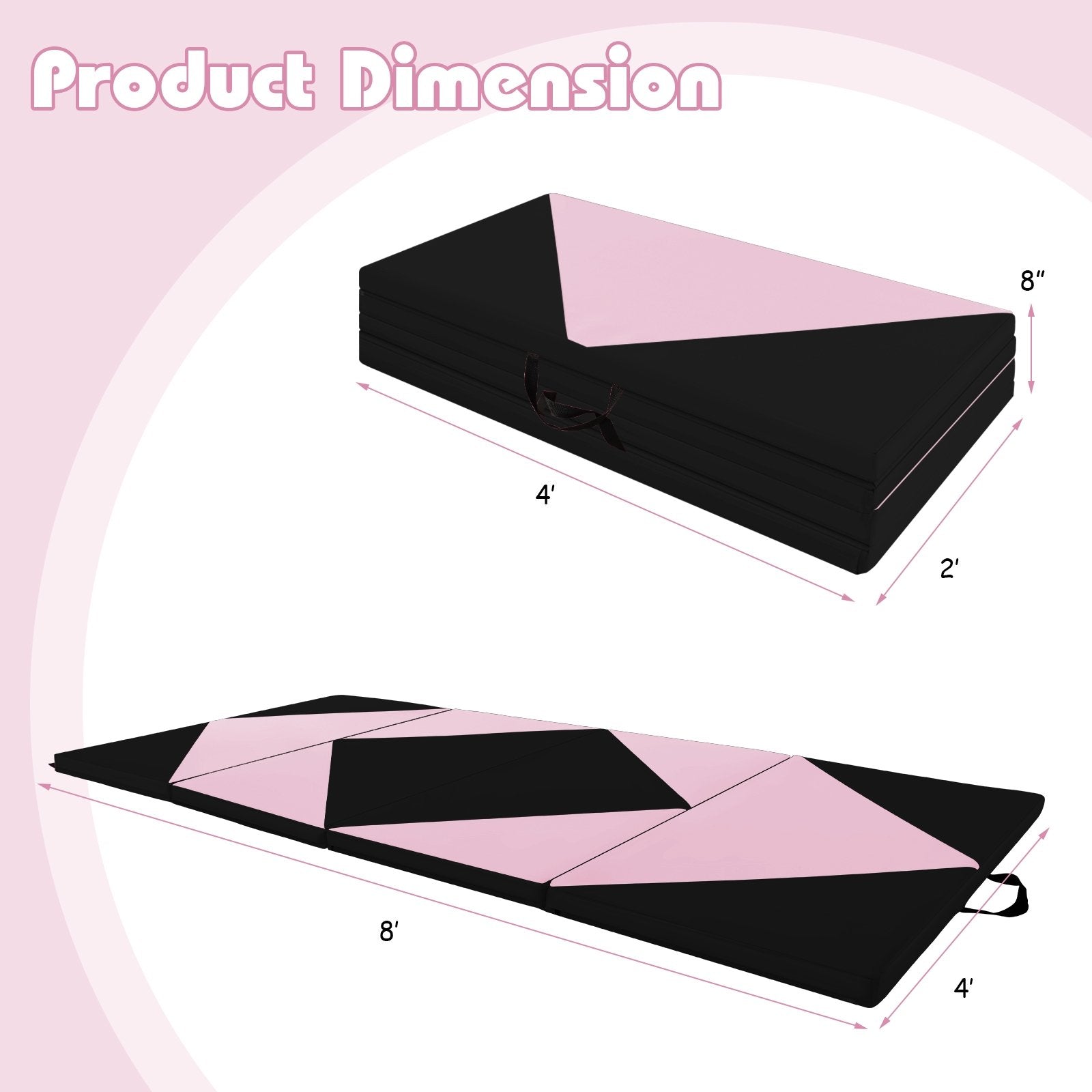 8 Feet PU Leather Folding Gymnastics Mat with Hook and Loop Fasteners, Black & Pink Yoga & Gym Mats   at Gallery Canada