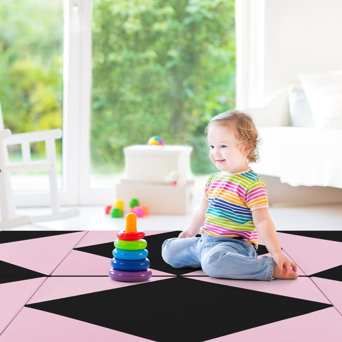 8 Feet PU Leather Folding Gymnastics Mat with Hook and Loop Fasteners, Black & Pink Yoga & Gym Mats   at Gallery Canada