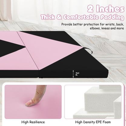 8 Feet PU Leather Folding Gymnastics Mat with Hook and Loop Fasteners, Black & Pink Yoga & Gym Mats   at Gallery Canada