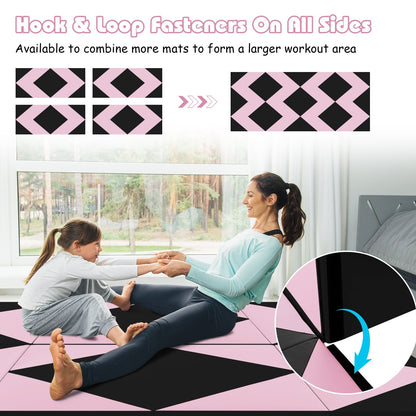 8 Feet PU Leather Folding Gymnastics Mat with Hook and Loop Fasteners, Black & Pink Yoga & Gym Mats   at Gallery Canada