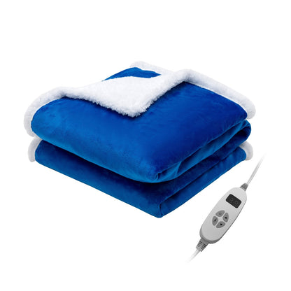 Electric Heated Blanket Throw Reversible Flannel and Sherpa Blanket, Blue Bedding   at Gallery Canada