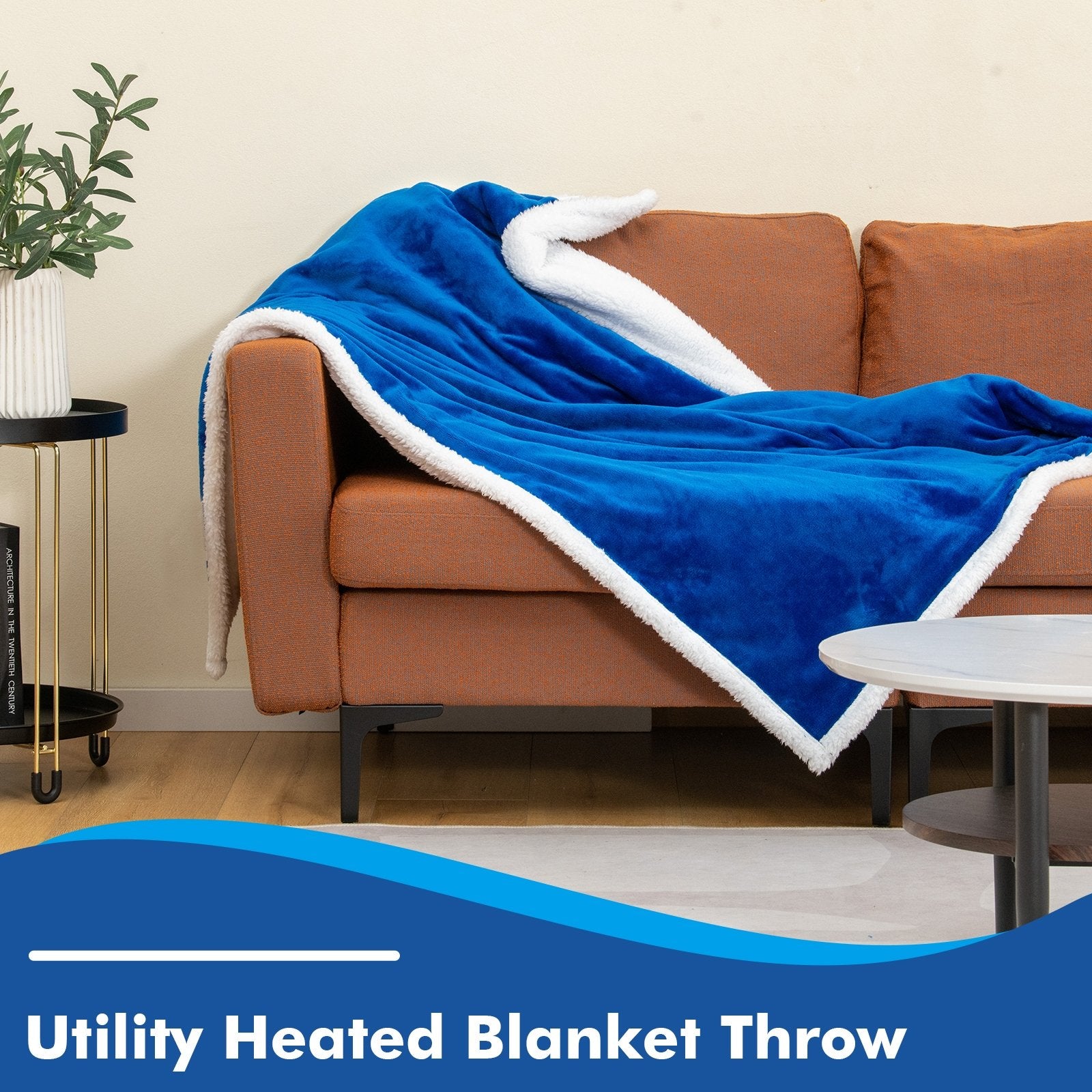 Electric Heated Blanket Throw Reversible Flannel and Sherpa Blanket, Blue Bedding   at Gallery Canada