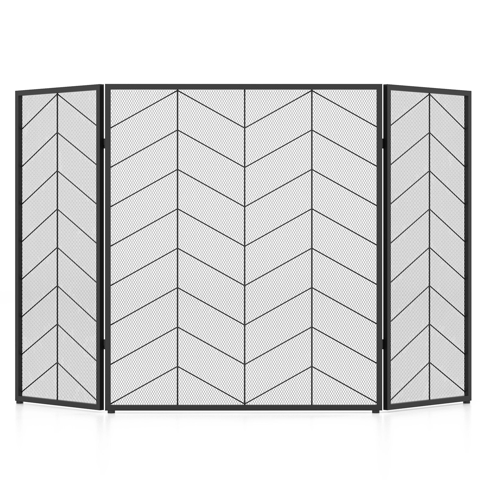 52 x 31 Inch Fireplace Screen with Chevron Herringbone Pattern, Black & Gray Fireplace Tools   at Gallery Canada