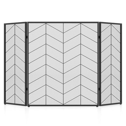 52 x 31 Inch Fireplace Screen with Chevron Herringbone Pattern, Black & Gray Fireplace Tools   at Gallery Canada